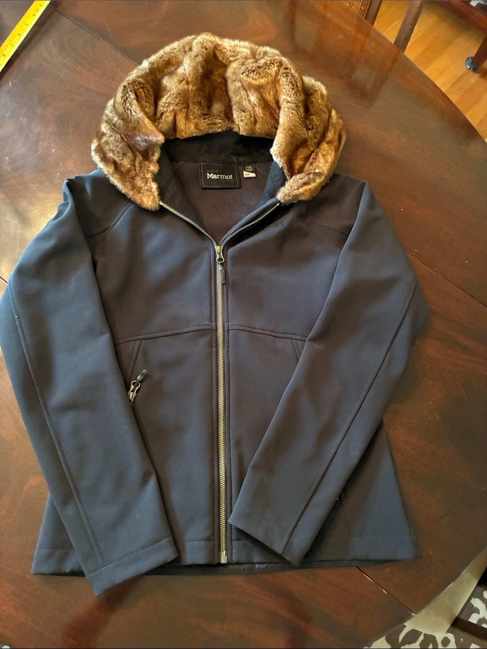 Marmot Navy Jacket with Brown Faux Fur Hood